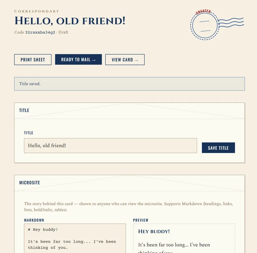 The card editor · title & note